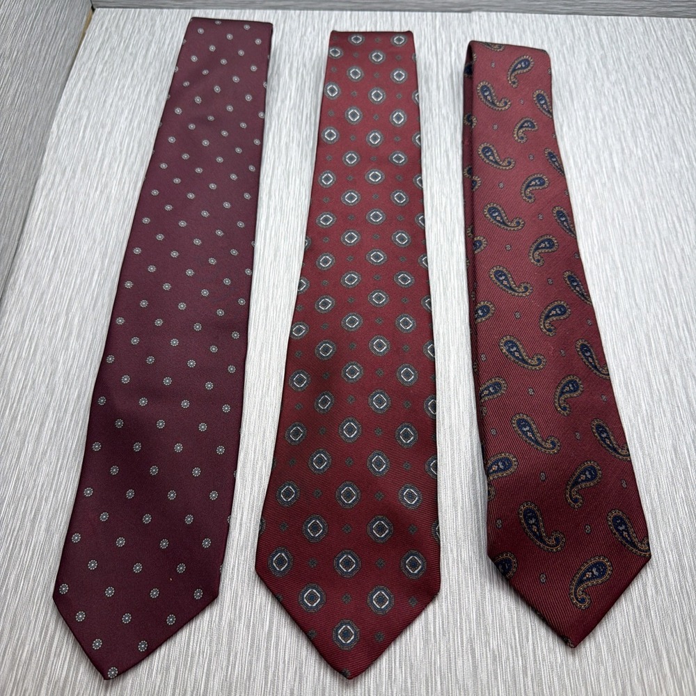 Robert‎ Talbott Redwood & Ross Silk Necktie Lot 3 Burgundy Paisley Geometric